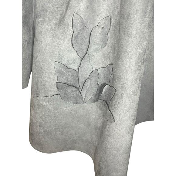 Vintage Cartise Gray Open Front Faux Suede Jacket w/ 3D Floral Appliqué Size 10 - Picture 3 of 6